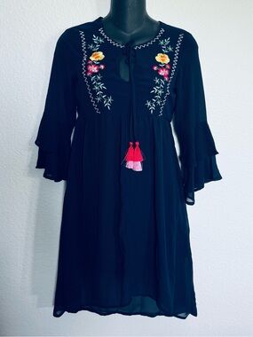 Sequin Hearts Floral Embroidered Flowy Dress XS